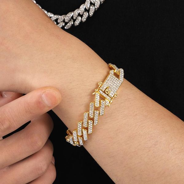 link, chain trendy luxurious golden 12mm bracelets for men rhombus zircon hip hop jewelry simplicity cuban bangles rhinestone bracelet, Black
link, chain trendy luxurious golden 12mm bracelets for men rhombus zircon hip hop jewelry simplicity cuban bangles rhinestone bracelet, Black