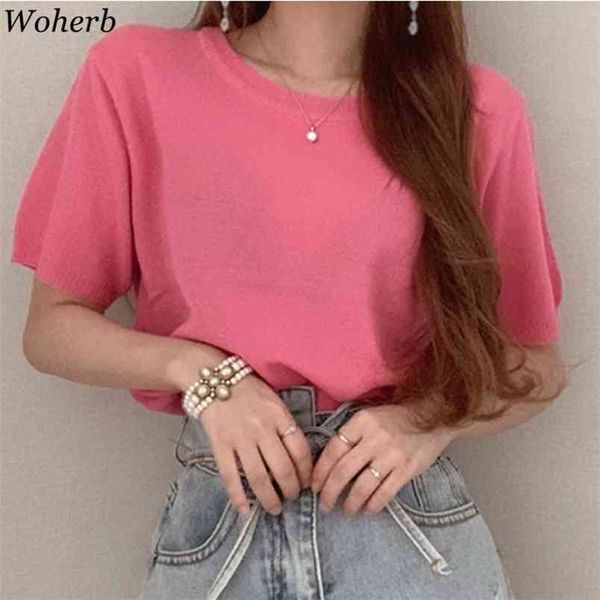 summer korean chic o-neck thin knitted t-shirt mujer women casual short sleeve sweet candy color tee shirts femme 210519, White
summer korean chic o-neck thin knitted t-shirt mujer women casual short sleeve sweet candy color tee shirts femme 210519, White