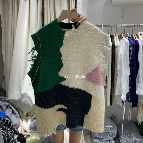 pullover knitted wool o neck autumn and winter korean-style loose all match contrasting color sweater vest women 210421, Black;white
pullover knitted wool o neck autumn and winter korean-style loose all match contrasting color sweater vest women 210421, Black;white
