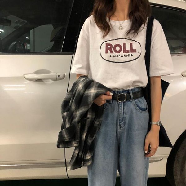 women's t-shirt vintage letter printed causal short sleeve women o-neck regular street basci fashion 2021 summer t-shirts woman, White
women's t-shirt vintage letter printed causal short sleeve women o-neck regular street basci fashion 2021 summer t-shirts woman, White
