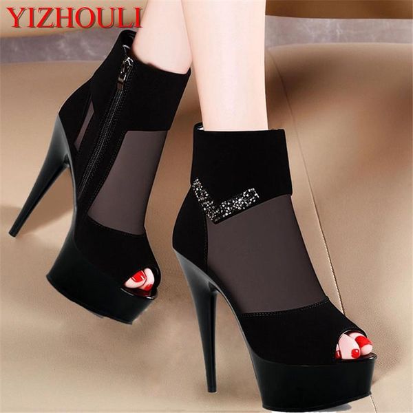 professional custom make bigger sizes 15 cm high heel shoes fish mouth hollow-out decorative dress, Black
professional custom make bigger sizes 15 cm high heel shoes fish mouth hollow-out decorative dress, Black