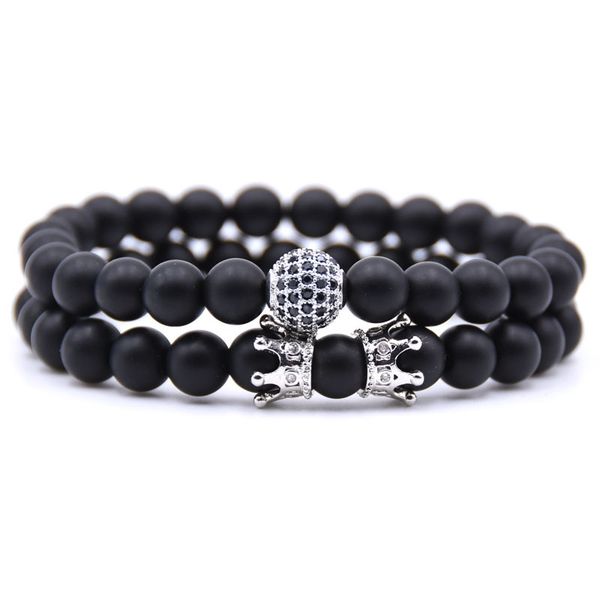 black matt beads strands gold and silver plated micro inlaid ball crown charm bracelet
black matt beads strands gold and silver plated micro inlaid ball crown charm bracelet