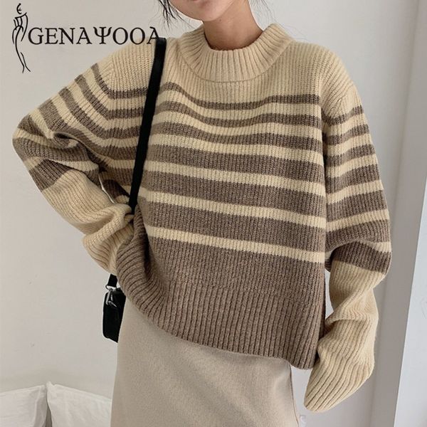 genayooa autumn winter striped knit sweater women casual long sleeve o neck loose warm ladies jumpers korean fashion 210417, White;black
genayooa autumn winter striped knit sweater women casual long sleeve o neck loose warm ladies jumpers korean fashion 210417, White;black