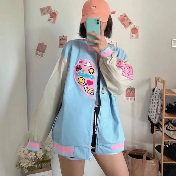 women's jackets harajuku baseball jacket women pu leather contrast color splice heart print kawaii korean girl coat oversized streetwea, Black;brown
women's jackets harajuku baseball jacket women pu leather contrast color splice heart print kawaii korean girl coat oversized streetwea, Black;brown