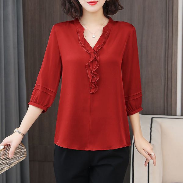 women spring summer style chiffon blouses shirts lady casual half lantern sleeve v-neck ruffles decor blusas df3732, White
women spring summer style chiffon blouses shirts lady casual half lantern sleeve v-neck ruffles decor blusas df3732, White