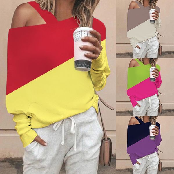 2021 autumn new selling european and american women's one line collar t-shirt women's wear, White
2021 autumn new selling european and american women's one line collar t-shirt women's wear, White