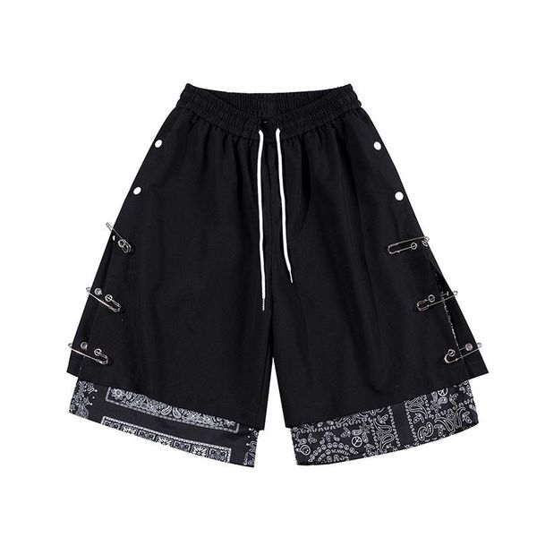 floweral print patchwork fake two piece men shorts elastic waist high street pin design summer casual chic streetwear men's, White;black 
floweral print patchwork fake two piece men shorts elastic waist high street pin design summer casual chic streetwear men's, White;black