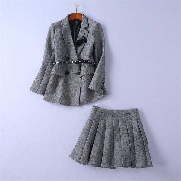 women's two piece pants 2021 fall winter runway designer 2 outfits for women double breasted belt blazer + pleated skirt suit womens cl, White
women's two piece pants 2021 fall winter runway designer 2 outfits for women double breasted belt blazer + pleated skirt suit womens cl, White