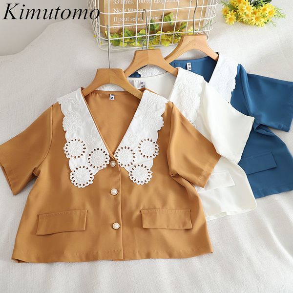 kimutomo vintage embroidery shirt women french style peter pan collar short sleeve single breasted blouse female solid short 210521, White
kimutomo vintage embroidery shirt women french style peter pan collar short sleeve single breasted blouse female solid short 210521, White