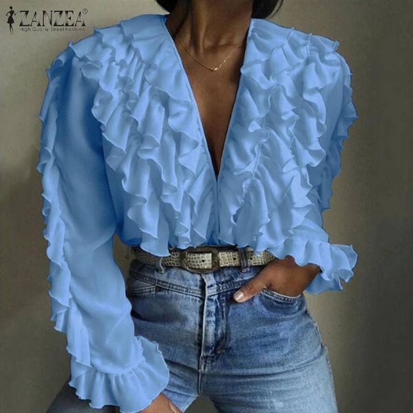 fashion elegant v neck long sleeve blouse women ruffles shirt zanzea spring casual flounce solid female work ol blusas 5xl, White
fashion elegant v neck long sleeve blouse women ruffles shirt zanzea spring casual flounce solid female work ol blusas 5xl, White