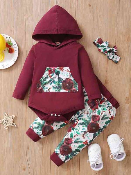 baby floral print kangaroo pocket hooded bodysuit & sweatpants & headband she, White
baby floral print kangaroo pocket hooded bodysuit & sweatpants & headband she, White