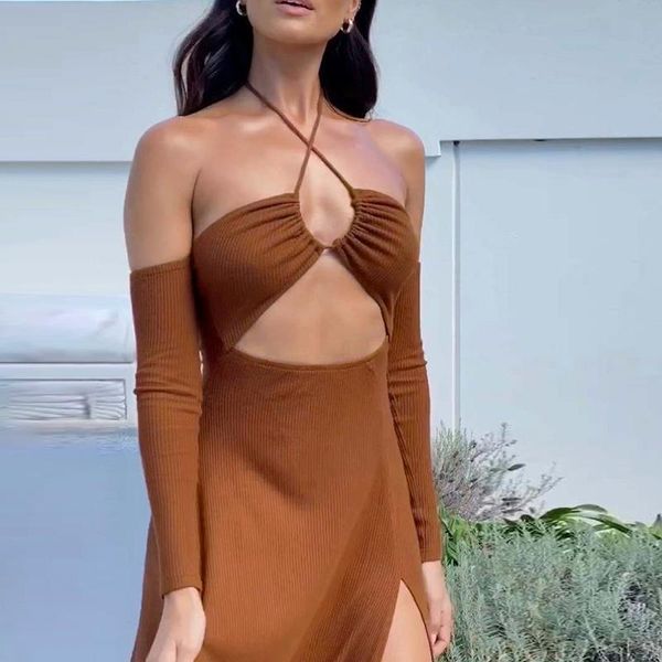 casual dresses ribbed halter long sleeve one shoulder split 2021 fall women's club party dress brown skinny, Black;gray
casual dresses ribbed halter long sleeve one shoulder split 2021 fall women's club party dress brown skinny, Black;gray
