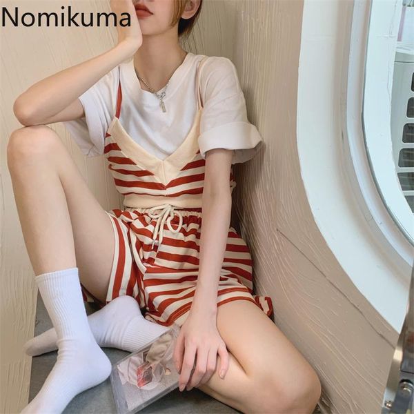 women's tracksuits nomikuma striped shorts two piece set women v neck spaghetti strap high waist short pants korean streetwear ensembl, Gray
women's tracksuits nomikuma striped shorts two piece set women v neck spaghetti strap high waist short pants korean streetwear ensembl, Gray