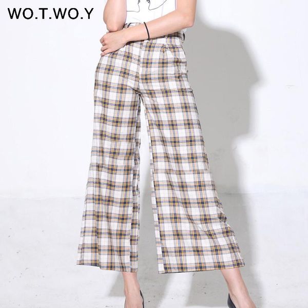 women's pants & capris wotwoy yellow plaid wide leg women 2021 spring summer casual high waisted cotton trousers female loose woven fla, Black;white
women's pants & capris wotwoy yellow plaid wide leg women 2021 spring summer casual high waisted cotton trousers female loose woven fla, Black;white