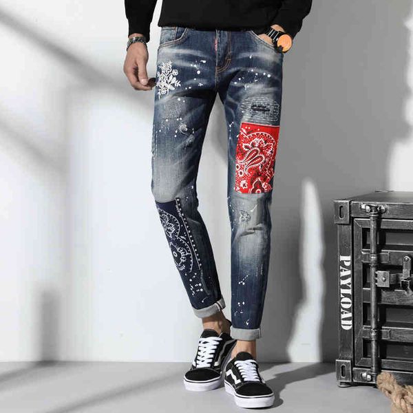 men's jeans slim fit fashion patchwork denim ripped zipper biker skinny hole embroidery patch stylish street style uzk4, Blue
men's jeans slim fit fashion patchwork denim ripped zipper biker skinny hole embroidery patch stylish street style uzk4, Blue
