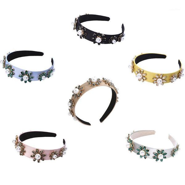 women retro floral wide headband ladies pearl alloy hairband hair hoop for girls1