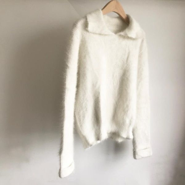 women's sweaters 2021 women real mink cashmere sweater turn down collar long sleeve natural pullovers tsr809, White;black 
women's sweaters 2021 women real mink cashmere sweater turn down collar long sleeve natural pullovers tsr809, White;black