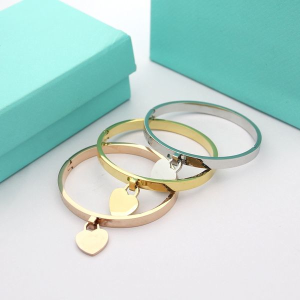 wholesale silver/rose gold/gold women fashion luxury bracelet 316l stainless steel love heart charm bangle lead nickle designer gift with bo, Black
wholesale silver/rose gold/gold women fashion luxury bracelet 316l stainless steel love heart charm bangle lead nickle designer gift with bo, Black