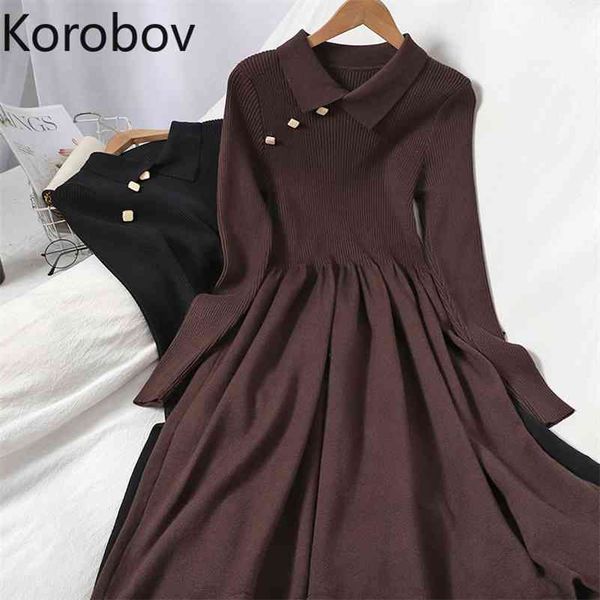 korobov korean sweet chic knit dress vintage long sleeve turn-down collar button dresses new solid vestidos femme 210430, Black;gray
korobov korean sweet chic knit dress vintage long sleeve turn-down collar button dresses new solid vestidos femme 210430, Black;gray