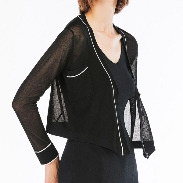 women's jackets spring and summer short single pocket ice mahogany cardigan semi-transparent long sleeve v-neck small fragrance thin kn, Black;brown
women's jackets spring and summer short single pocket ice mahogany cardigan semi-transparent long sleeve v-neck small fragrance thin kn, Black;brown
