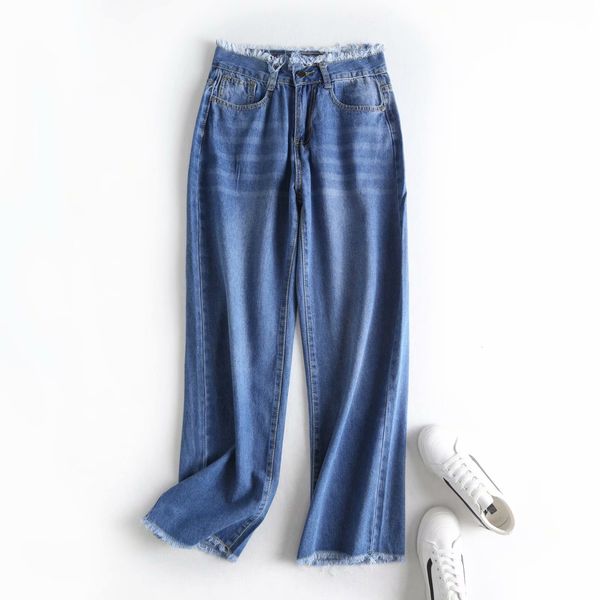 jeans m2326 - korean women's clothing spring and autumn 2021 high waist raw edge denim straight tube wide leg pants for women, Blue
jeans m2326 - korean women's clothing spring and autumn 2021 high waist raw edge denim straight tube wide leg pants for women, Blue
