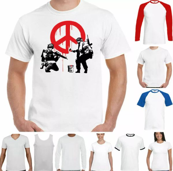banksy t-shirt mens peace symbol street art graffiti anti war love hippie top, White;black
banksy t-shirt mens peace symbol street art graffiti anti war love hippie top, White;black