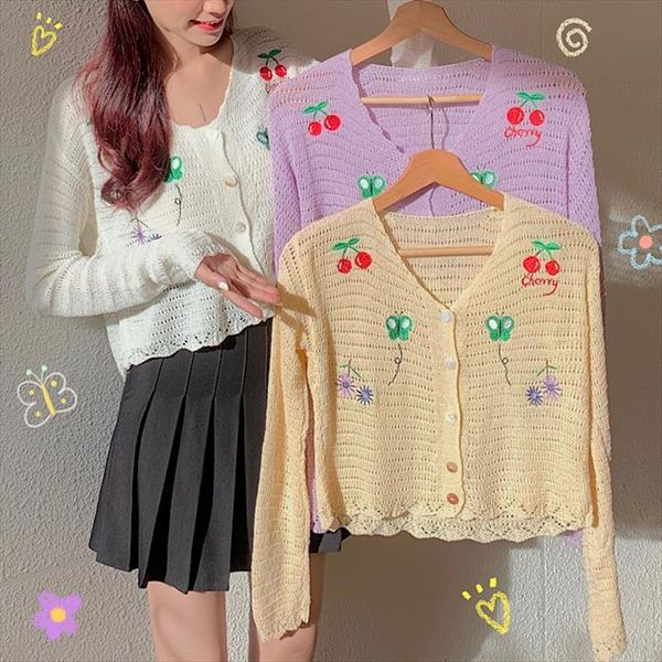 women v neck knitted casual womens sweater cardigans lady embroideried full sleeve thin floral cardigan outwear crop female, White;black
women v neck knitted casual womens sweater cardigans lady embroideried full sleeve thin floral cardigan outwear crop female, White;black
