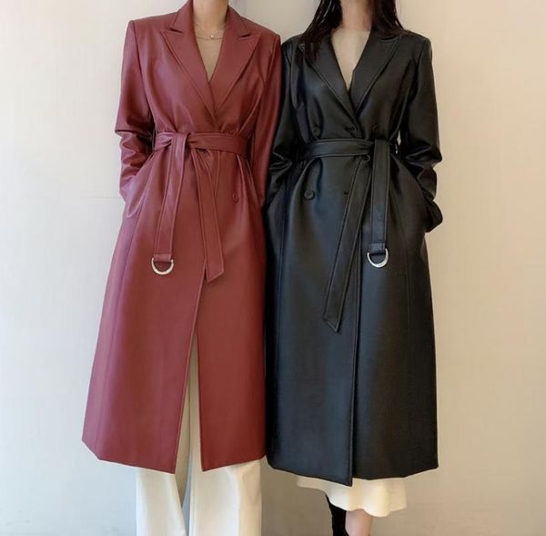 women's leather & faux stylish collar pu trench coats women full sleeve double breasted belted long female jackets 2021, Black
women's leather & faux stylish collar pu trench coats women full sleeve double breasted belted long female jackets 2021, Black
