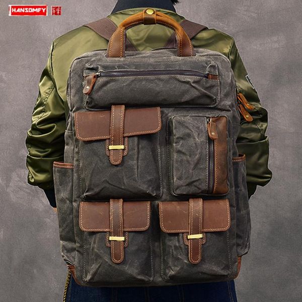 backpack retro canvas with leather men's large capacity lapbag vertical multi-pocket waterproof travel backpacks schoolbag
backpack retro canvas with leather men's large capacity lapbag vertical multi-pocket waterproof travel backpacks schoolbag