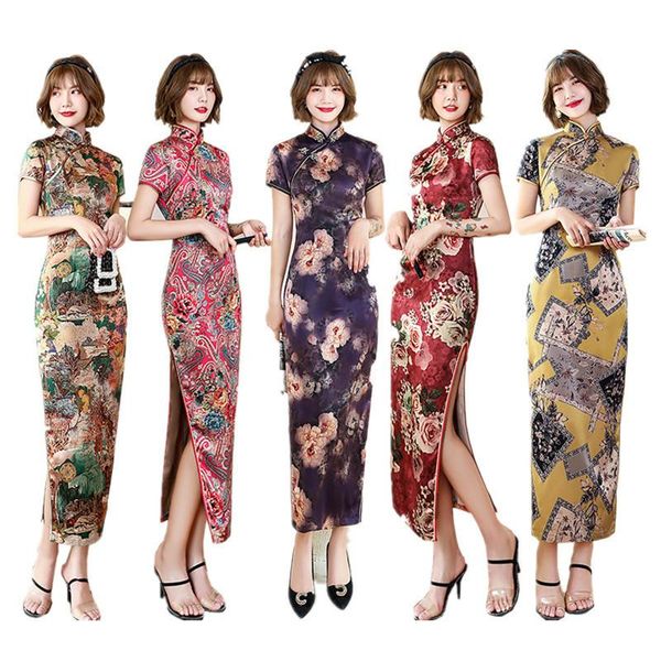 ladies summer silk satin long slim dress traditional chinese cheongsam elegant qipao stage performance clothing plus size ethnic, Red
ladies summer silk satin long slim dress traditional chinese cheongsam elegant qipao stage performance clothing plus size ethnic, Red