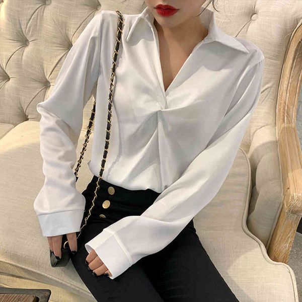 spring summer ladies office blouse ol vintage v-neck long sleeve twist cross green/white shirts for female blusas 210426
spring summer ladies office blouse ol vintage v-neck long sleeve twist cross green/white shirts for female blusas 210426
