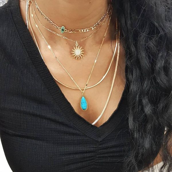 bohemian mix evil eye natural stone sun pendant multilayer necklace for women fashion ethnic style jewelry accessories necklaces, Silver
bohemian mix evil eye natural stone sun pendant multilayer necklace for women fashion ethnic style jewelry accessories necklaces, Silver