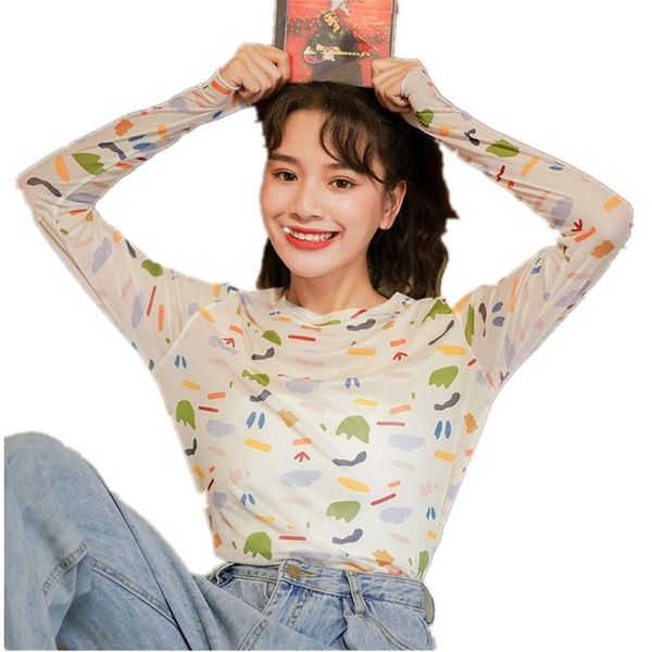 women's t-shirt women summer sunscreen t-shirts female bottomed thin long sleeve with printed slim ice silk p3 115, White
women's t-shirt women summer sunscreen t-shirts female bottomed thin long sleeve with printed slim ice silk p3 115, White