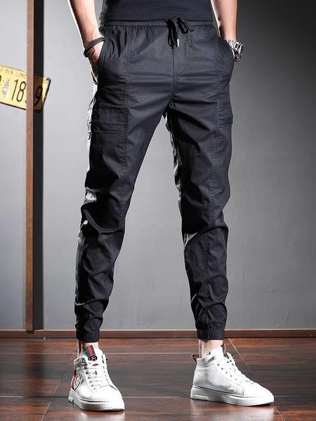 men's pants summer thin casual sports drawstring tight multi pocket sweatpants, Black
men's pants summer thin casual sports drawstring tight multi pocket sweatpants, Black