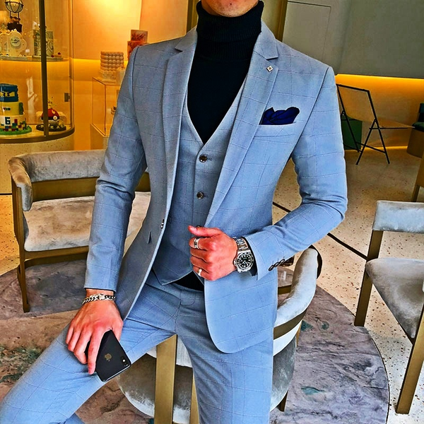 3 pieces suits jackets+pants+vest wedding dress suits for men blue plaid formal, Black
3 pieces suits jackets+pants+vest wedding dress suits for men blue plaid formal, Black