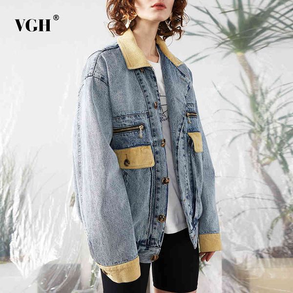 vgh patchwork hit color denim jacket for women lapel long sleeve casual loose streetwear jackets female fashion clothes new 210421, Black;brown
vgh patchwork hit color denim jacket for women lapel long sleeve casual loose streetwear jackets female fashion clothes new 210421, Black;brown
