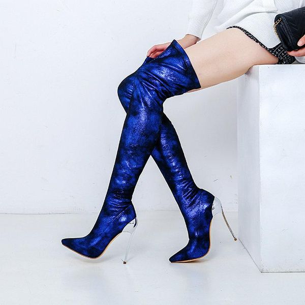boots blue fashion ladies elastic spring autumn stiletto pointed toe slim thigh winter large size women's shoes 34-43, Black 
boots blue fashion ladies elastic spring autumn stiletto pointed toe slim thigh winter large size women's shoes 34-43, Black