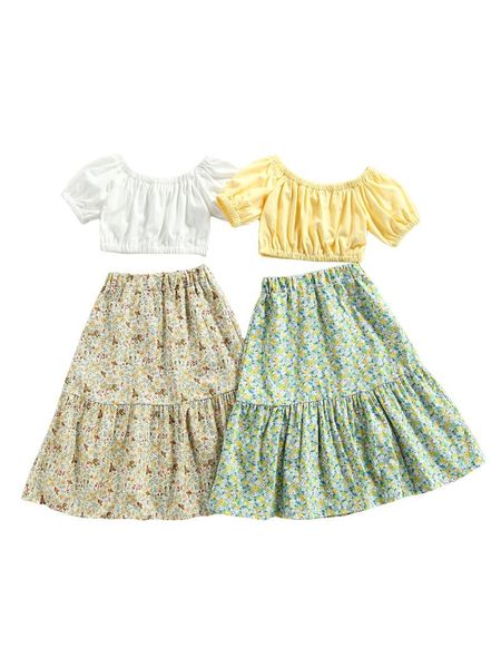 clothing sets 2 pieces kids suit set, summer solid color o-neck short sleeve + flower print long skirt, 2-7 years, White
clothing sets 2 pieces kids suit set, summer solid color o-neck short sleeve + flower print long skirt, 2-7 years, White