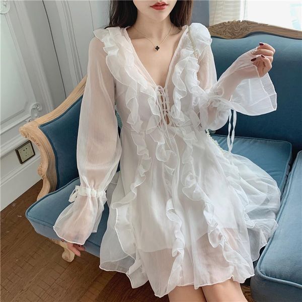 casual dresses perspective fairy ruffles chiffon dress bohemian lace up v-neck flare sleeve pleated party holidays vestidos, Black;gray
casual dresses perspective fairy ruffles chiffon dress bohemian lace up v-neck flare sleeve pleated party holidays vestidos, Black;gray