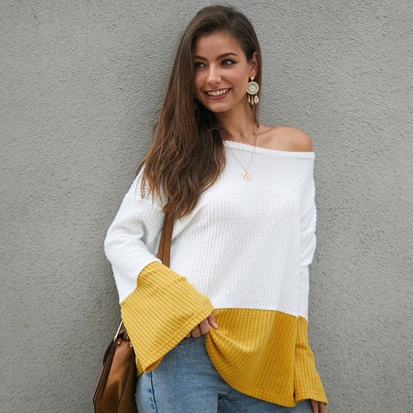 original design autumn and winter new 2021 contrast stitching long sleeve loose knit sweater, White
original design autumn and winter new 2021 contrast stitching long sleeve loose knit sweater, White