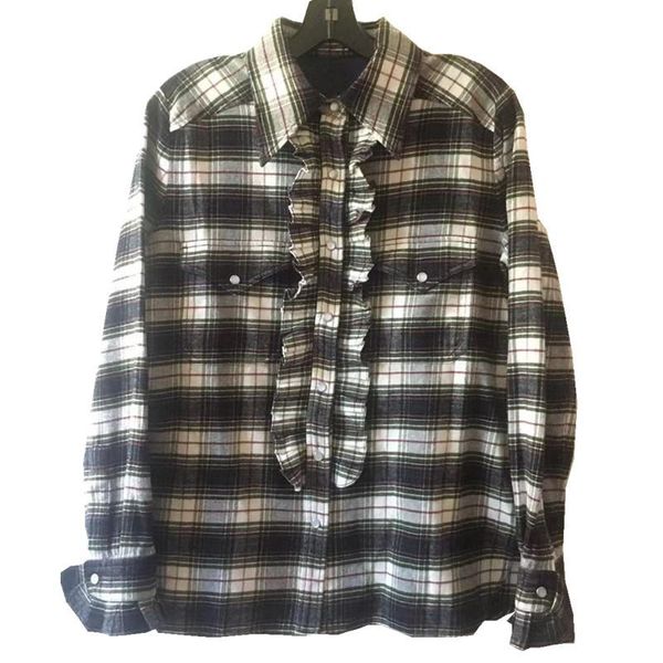 women cotton plaid blouse lady single-breasted ruffles trim shirt back skull diamonds shirts and with pockets women's blouses &, White
women cotton plaid blouse lady single-breasted ruffles trim shirt back skull diamonds shirts and with pockets women's blouses &, White