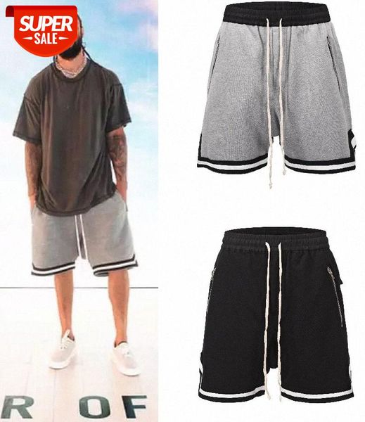 men's street fog stripe stitching five-point pants side slit elastic waist sports shorts #976j, Black
men's street fog stripe stitching five-point pants side slit elastic waist sports shorts #976j, Black