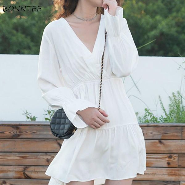 dress women solid high waist above knee v-neck simple pure stylish korean version flare sleeve prevalent spring female vestidos casual dress, Black;gray
dress women solid high waist above knee v-neck simple pure stylish korean version flare sleeve prevalent spring female vestidos casual dress, Black;gray