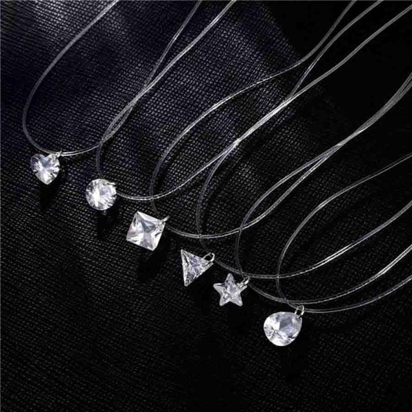 pendant necklaces 2021 fashion water dropping heart pentagram triangle shaped crystal transparent line necklace party, Silver
pendant necklaces 2021 fashion water dropping heart pentagram triangle shaped crystal transparent line necklace party, Silver