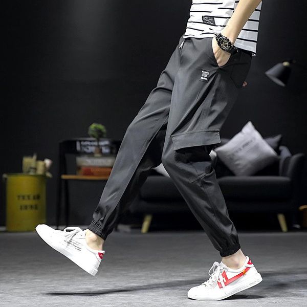 men's pants european and american style wide-tube overalls multi-pocket slim mid-rise elastic feet, Black
men's pants european and american style wide-tube overalls multi-pocket slim mid-rise elastic feet, Black