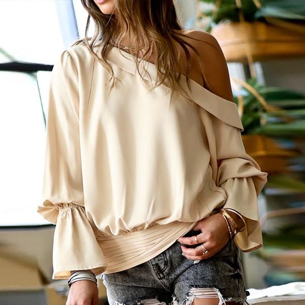 women's blouses & shirts blouse with one open shoulder flared long sleeve ruched solid slim for women elegant fasion summer 2021, White
women's blouses & shirts blouse with one open shoulder flared long sleeve ruched solid slim for women elegant fasion summer 2021, White