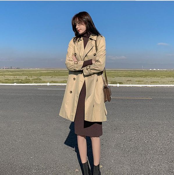 women's trench coats khaki coat double breasted british style lapel2022spring and autumn, Tan;black
women's trench coats khaki coat double breasted british style lapel2022spring and autumn, Tan;black