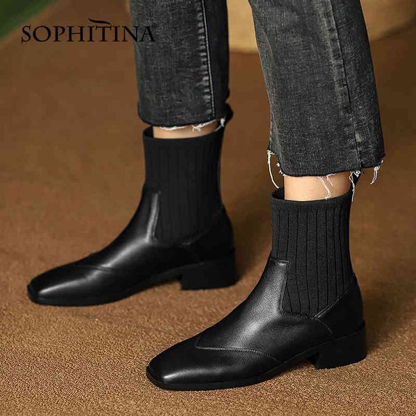 sophitina women ankle boots retro knitting genuine leather slip-on lady boots square toe mid heel fashion female shoes so874 210513, Black
sophitina women ankle boots retro knitting genuine leather slip-on lady boots square toe mid heel fashion female shoes so874 210513, Black