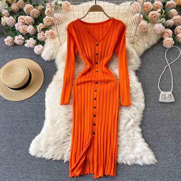 casual dresses 2021 v-neck long sleeve knit bodycon dress autumn clothes solid skinny front split elegant party midi robe mujer, Black;gray
casual dresses 2021 v-neck long sleeve knit bodycon dress autumn clothes solid skinny front split elegant party midi robe mujer, Black;gray