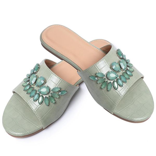slippers 2021 women flat shoes shiny crystal diamond quality toe flats green crocodile fashion ins party footwear, Black